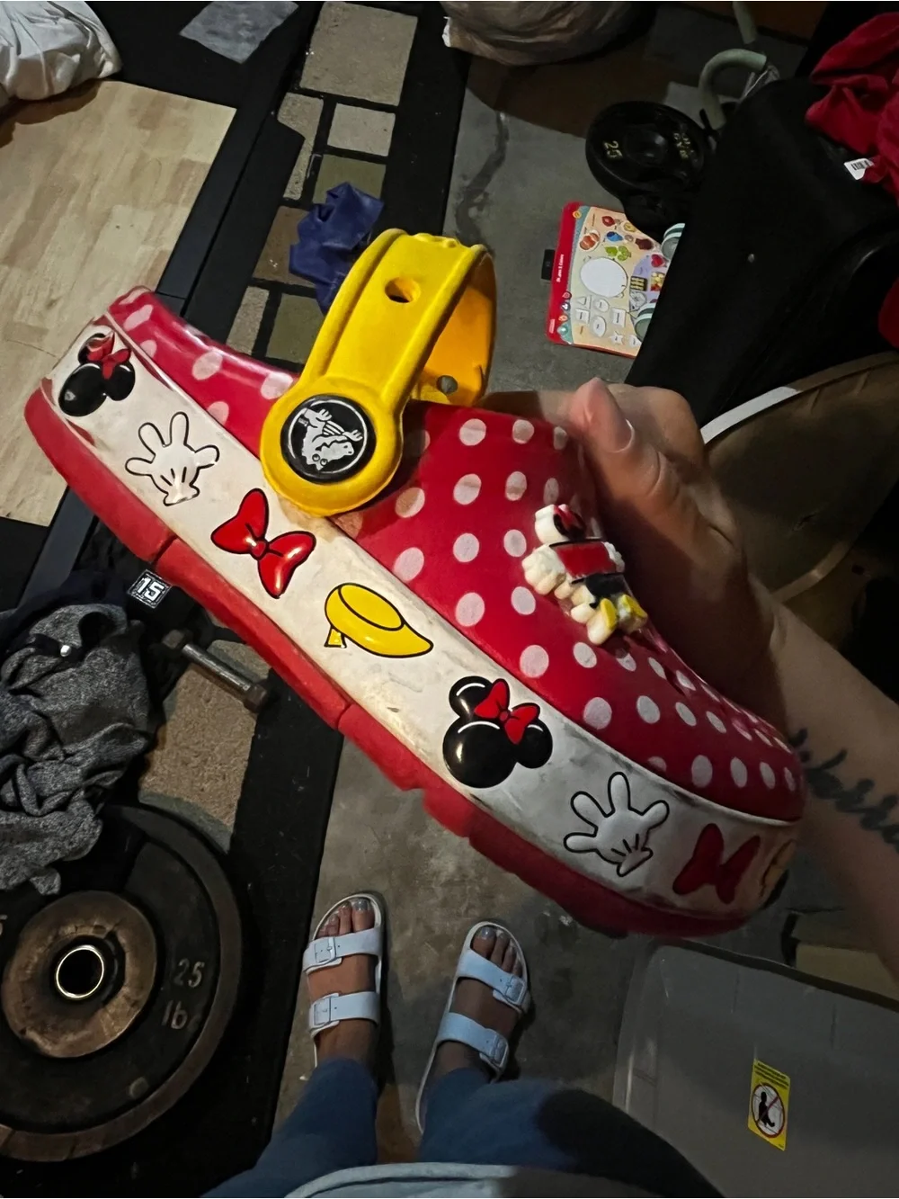 Kids Red Minnie Mouse Crocs with Yellow Strap